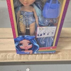 Rainbow Doll with Denim and Blue Highlights